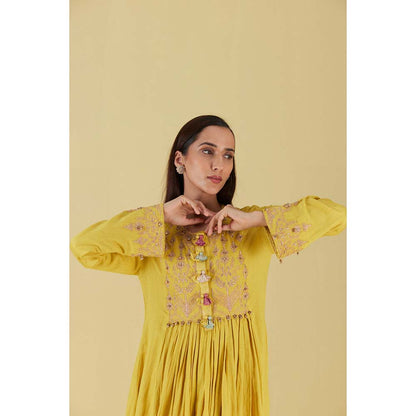 Inej Front Gather Corn Yellow Kurta with Palazzo (Set of 2)