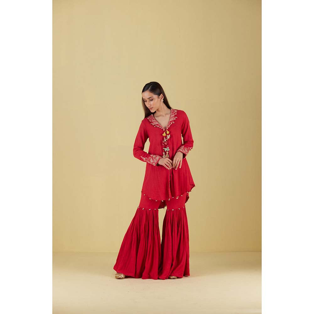 Inej Coat Red Kurta with Sharara (Set of 2)