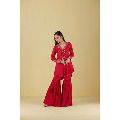 Inej Coat Red Kurta with Sharara (Set of 2)
