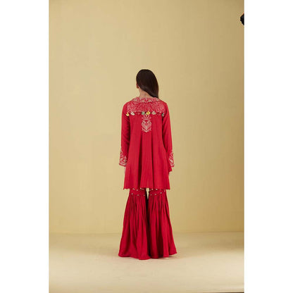 Inej Coat Red Kurta with Sharara (Set of 2)
