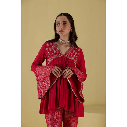 Inej Kurta Yok Red with Pant (Set of 2)