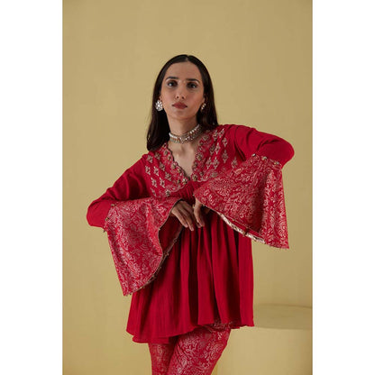 Inej Kurta Yok Red with Pant (Set of 2)