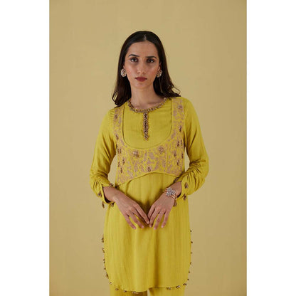 Inej Waist Coat Kurta Corn Yellow with Pant (Set of 2)