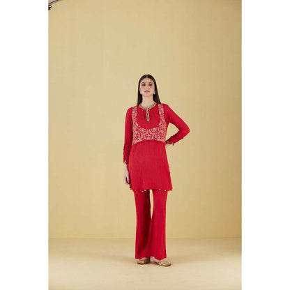 Inej Waist Coat Kurta Red with Pant (Set of 2)