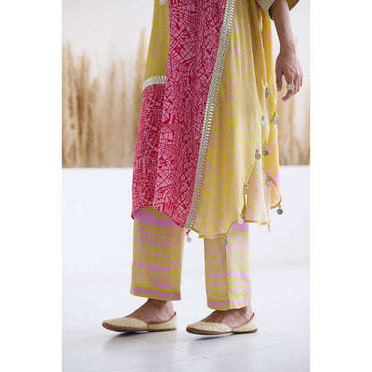 Inej Lakeer Multicoloured Kaftan Kurta with Pant (Set of 2)