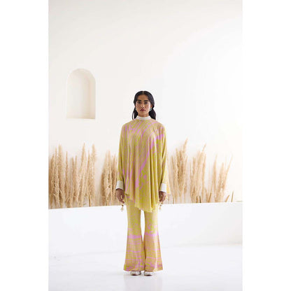 Inej Lakeer Yellow Open Drape Cape Kurta with Pant (Set of 2)