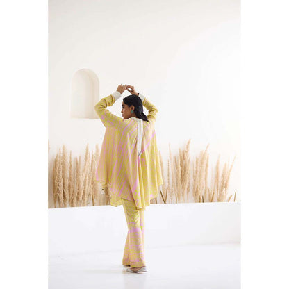 Inej Lakeer Yellow Open Drape Cape Kurta with Pant (Set of 2)