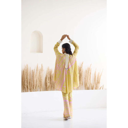 Inej Lakeer Yellow Open Drape Cape Kurta with Pant (Set of 2)