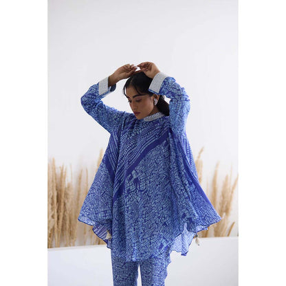 Inej Lakeer Blue Open Drape Cape Kurta with Pant (Set of 2)