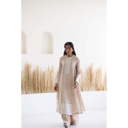 Inej Lakeer Beige Side gather Kurta with Palazzo (Set of 2)