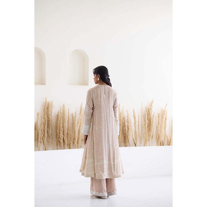 Inej Lakeer Beige Side gather Kurta with Palazzo (Set of 2)