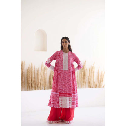 Inej Lakeer Pink Side gather Kurta with Palazzo (Set of 2)