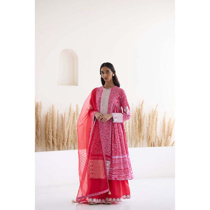 Inej Lakeer Pink Side gather Kurta with Palazzo (Set of 2)