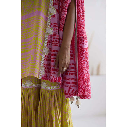 Inej Lakeer Drape Kurta Cape with Sharara (Set of 2)