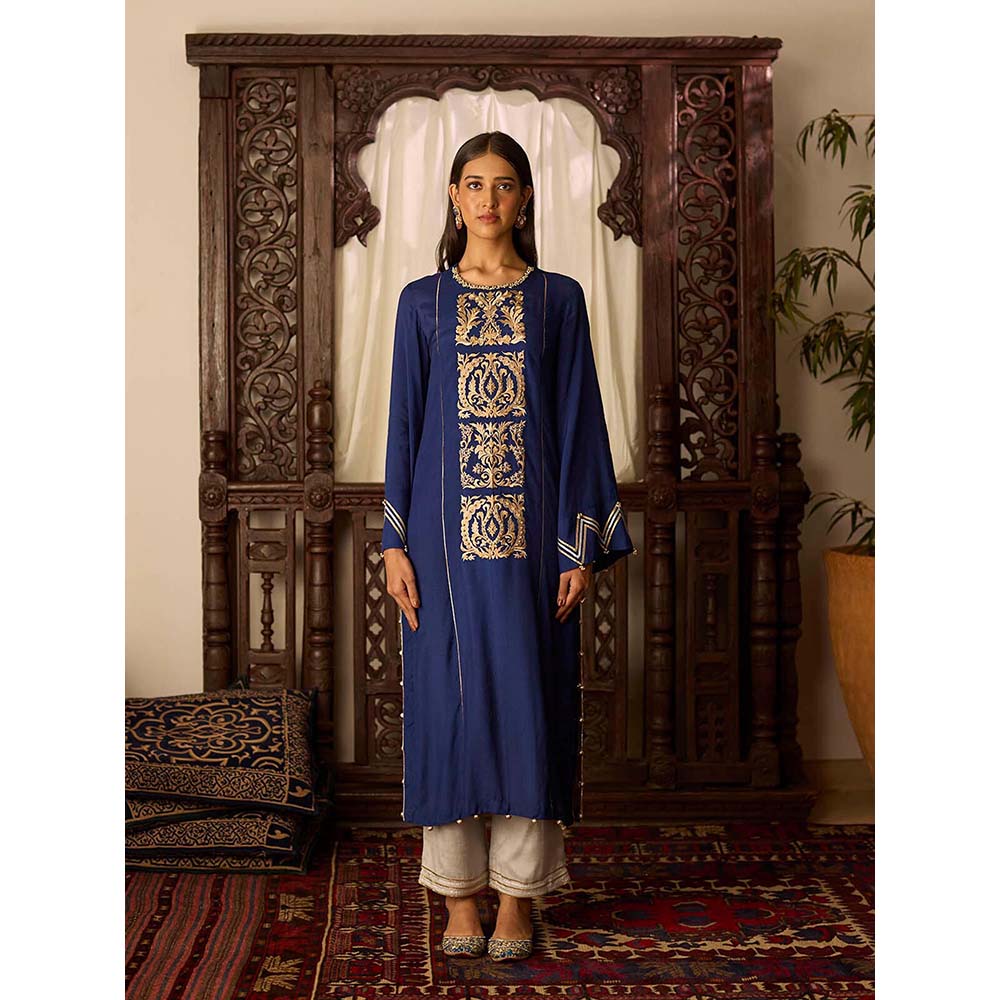 Inej Leher Navy Blue Straight Kurta with Pant (Set of 2)