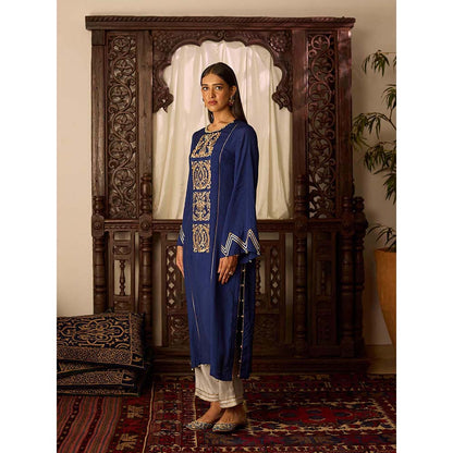 Inej Leher Navy Blue Straight Kurta with Pant (Set of 2)