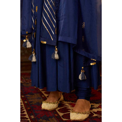Inej Leher Navy Blue Long Kali Anarkali with Churidar (Set of 2)
