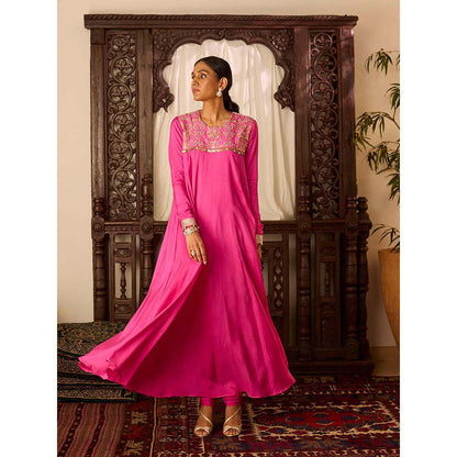 Inej Leher Hot Pink Long Kali Anarkali with Churidar (Set of 2)