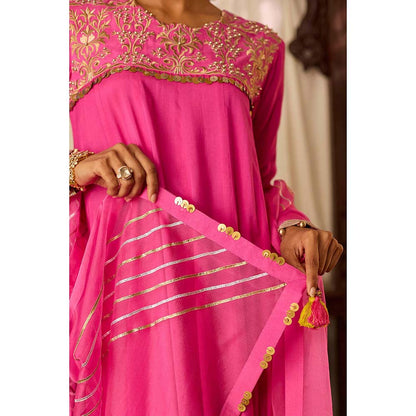 Inej Leher Hot Pink Long Kali Anarkali with Churidar (Set of 2)