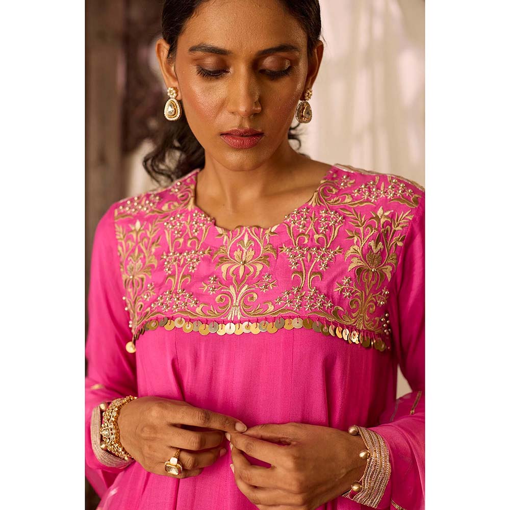 Inej Leher Hot Pink Long Kali Anarkali with Churidar (Set of 2)