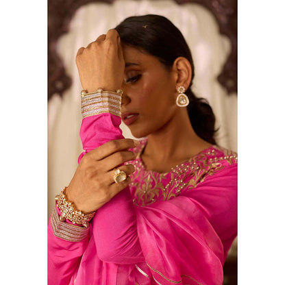 Inej Leher Hot Pink Long Kali Anarkali with Churidar (Set of 2)