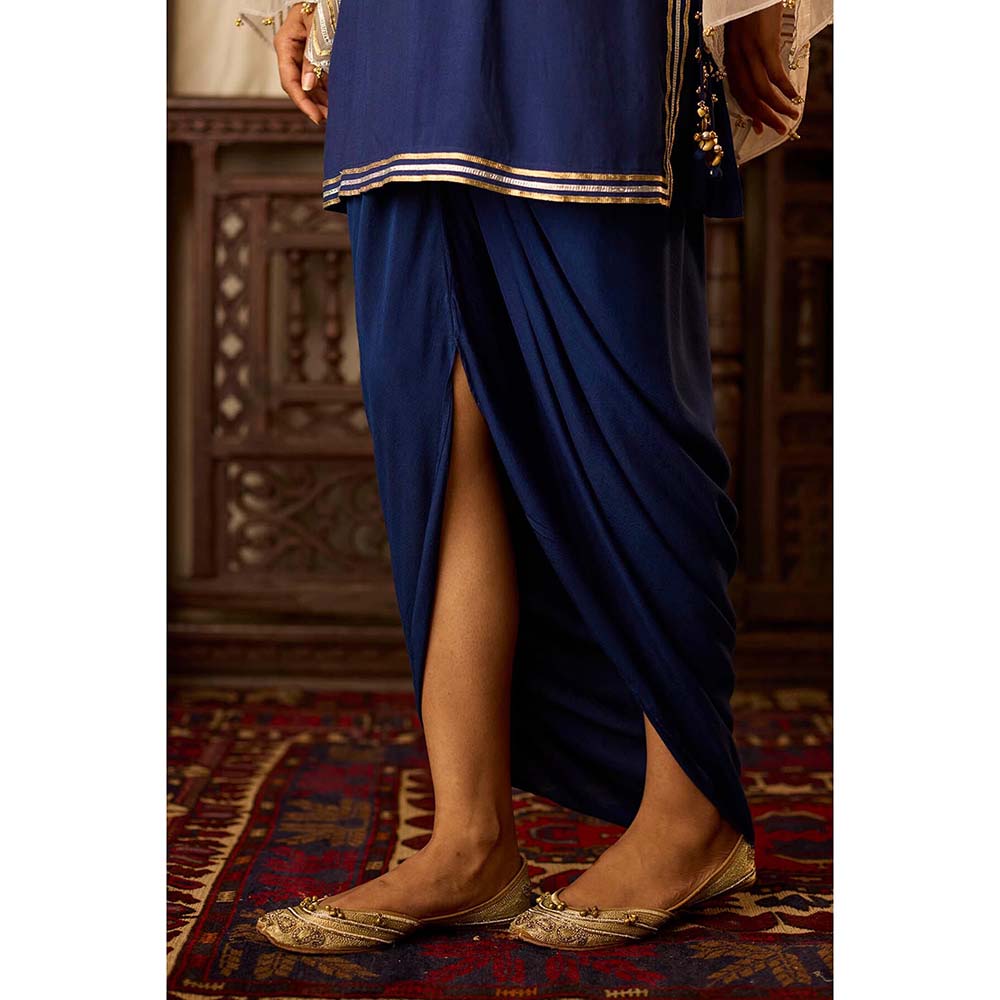 Inej Leher Navy Blue Drape Skirt with Kurti (Set of 2)
