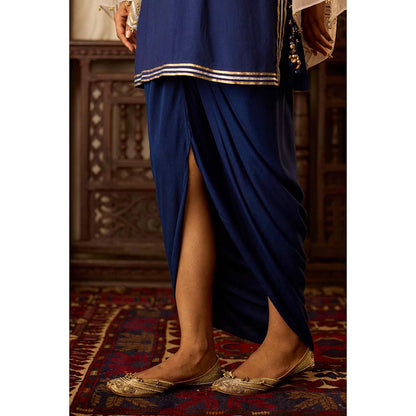 Inej Leher Navy Blue Drape Skirt with Kurti (Set of 2)