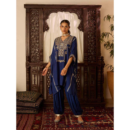 Inej Leher Navy Blue Kaftan with Salwar (Set of 2)