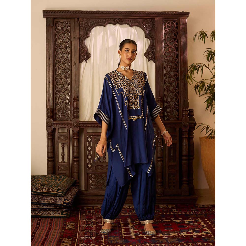 Inej Leher Navy Blue Kaftan with Salwar (Set of 2)