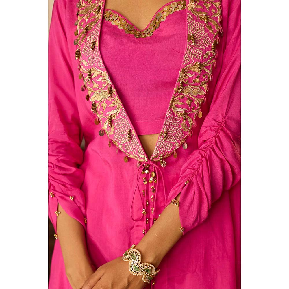 Inej Leher Hot Pink Bustier with Pant and Jacket (Set of 3)