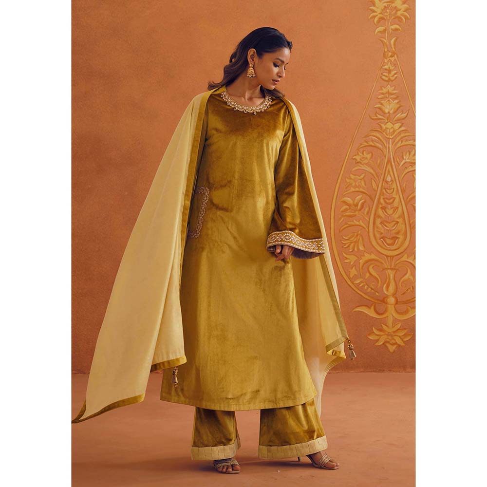 Inej Zeba Mustard Straight Kurta with Palazzo and Dupatta (Set of 3)