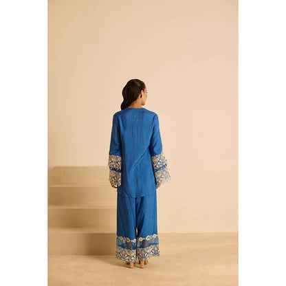 Inej Blue Front Open Bustier with Pant and Jacket (Set of 3)