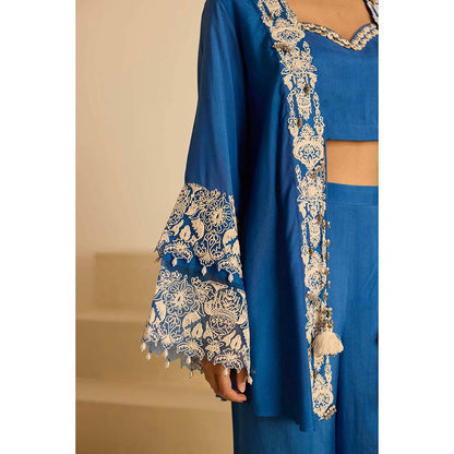 Inej Blue Front Open Bustier with Pant and Jacket (Set of 3)