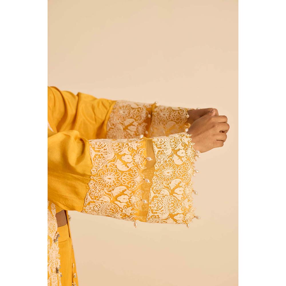 Inej Yellow Front Open Bustier with Pant and Jacket (Set of 3)