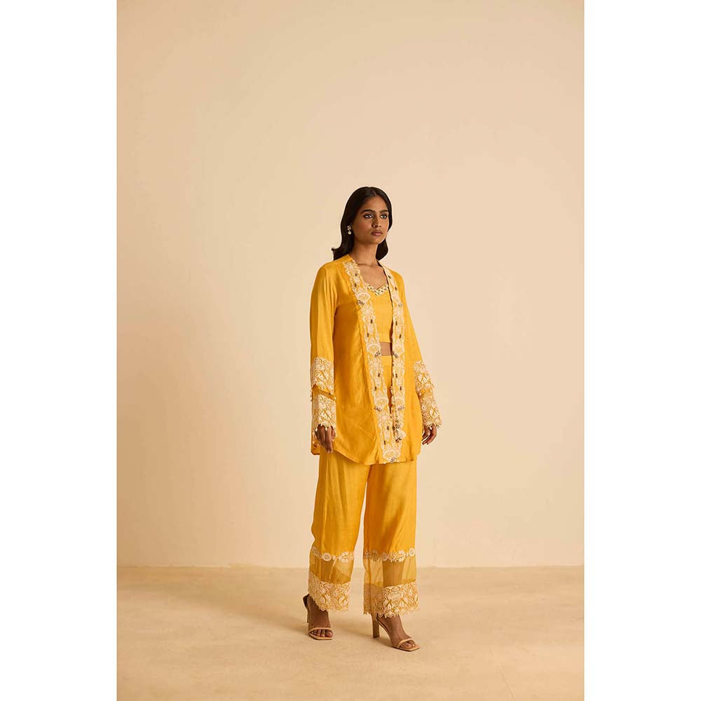Inej Yellow Front Open Bustier with Pant and Jacket (Set of 3)