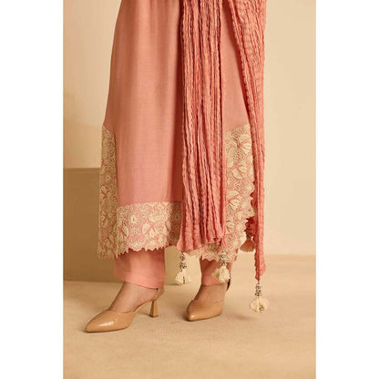 Inej Peach Straight Kurta with Pant and Dupatta (Set of 3)