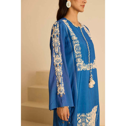 Inej Blue Front Panel Kurta with Pant and Dupatta (Set of 3)