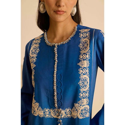 Inej Blue Front Panel Kurta with Pant and Dupatta (Set of 3)