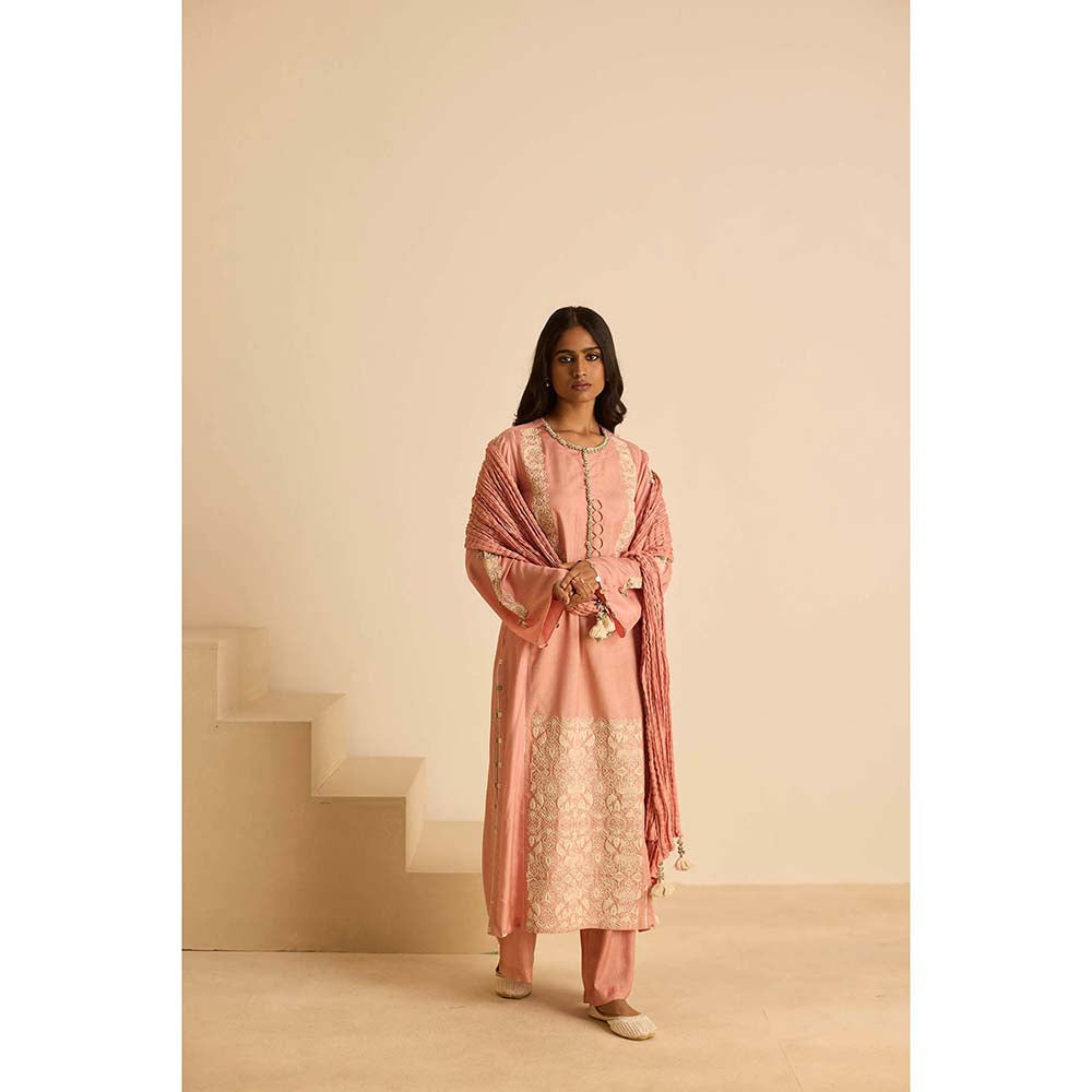 Inej Peach Front Panel Kurta with Pant and Dupatta (Set of 3)