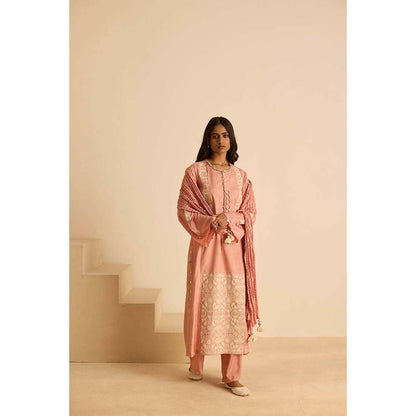 Inej Peach Front Panel Kurta with Pant and Dupatta (Set of 3)