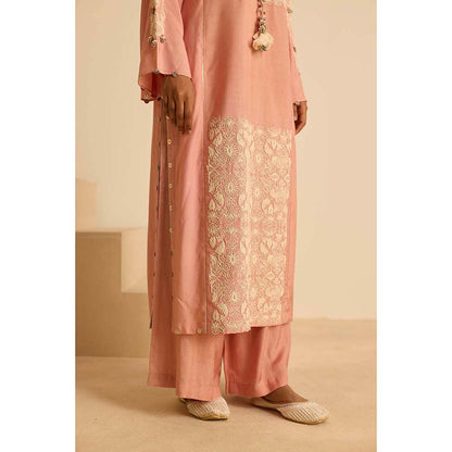 Inej Peach Front Panel Kurta with Pant and Dupatta (Set of 3)