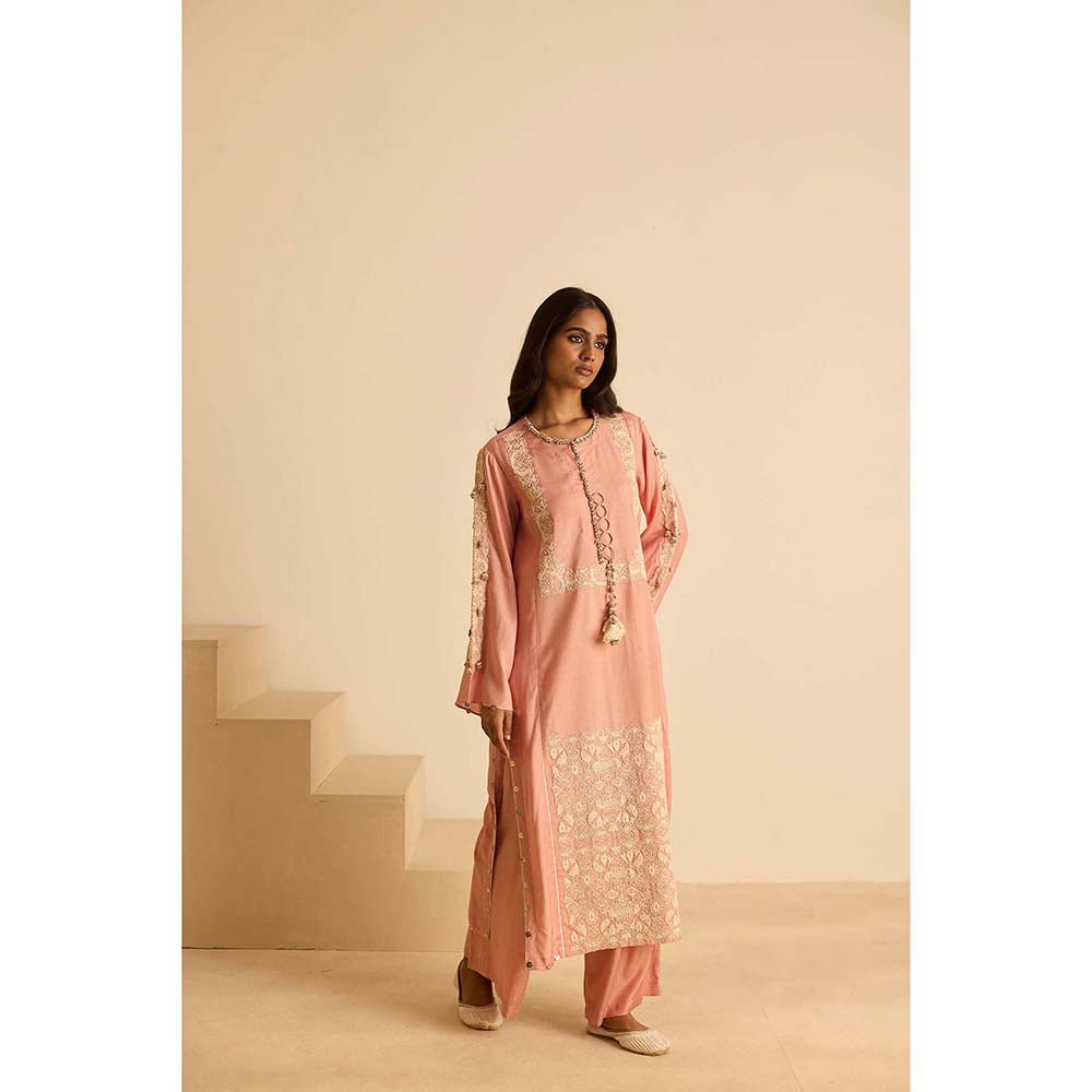 Inej Peach Front Panel Kurta with Pant and Dupatta (Set of 3)