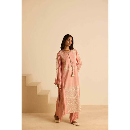 Inej Peach Front Panel Kurta with Pant and Dupatta (Set of 3)