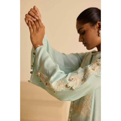 Inej Green Front Panel Kurta with Pant and Dupatta (Set of 3)