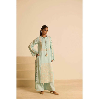 Inej Green Front Panel Kurta with Pant and Dupatta (Set of 3)