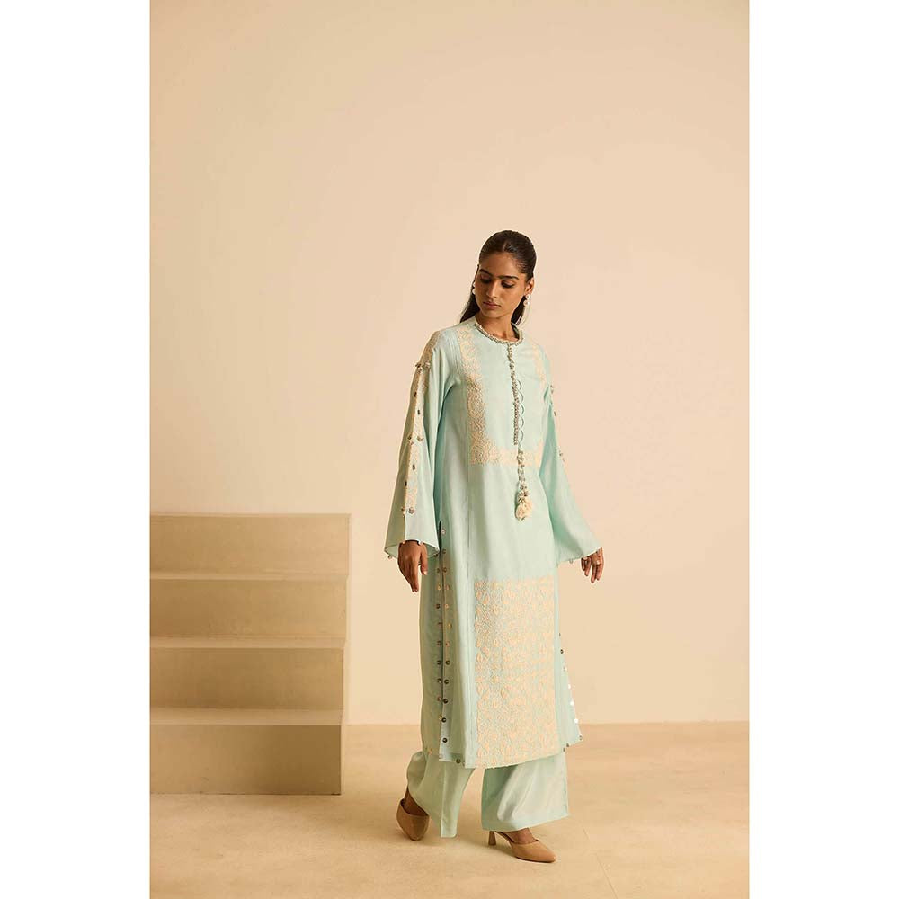 Inej Green Front Panel Kurta with Pant and Dupatta (Set of 3)