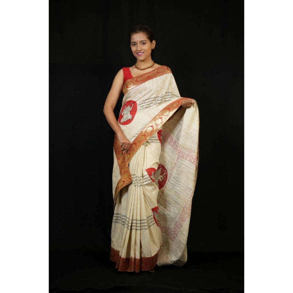 Isadora Life Womens Printed Beige Pre-Draped Saree With Unstitched Blouse