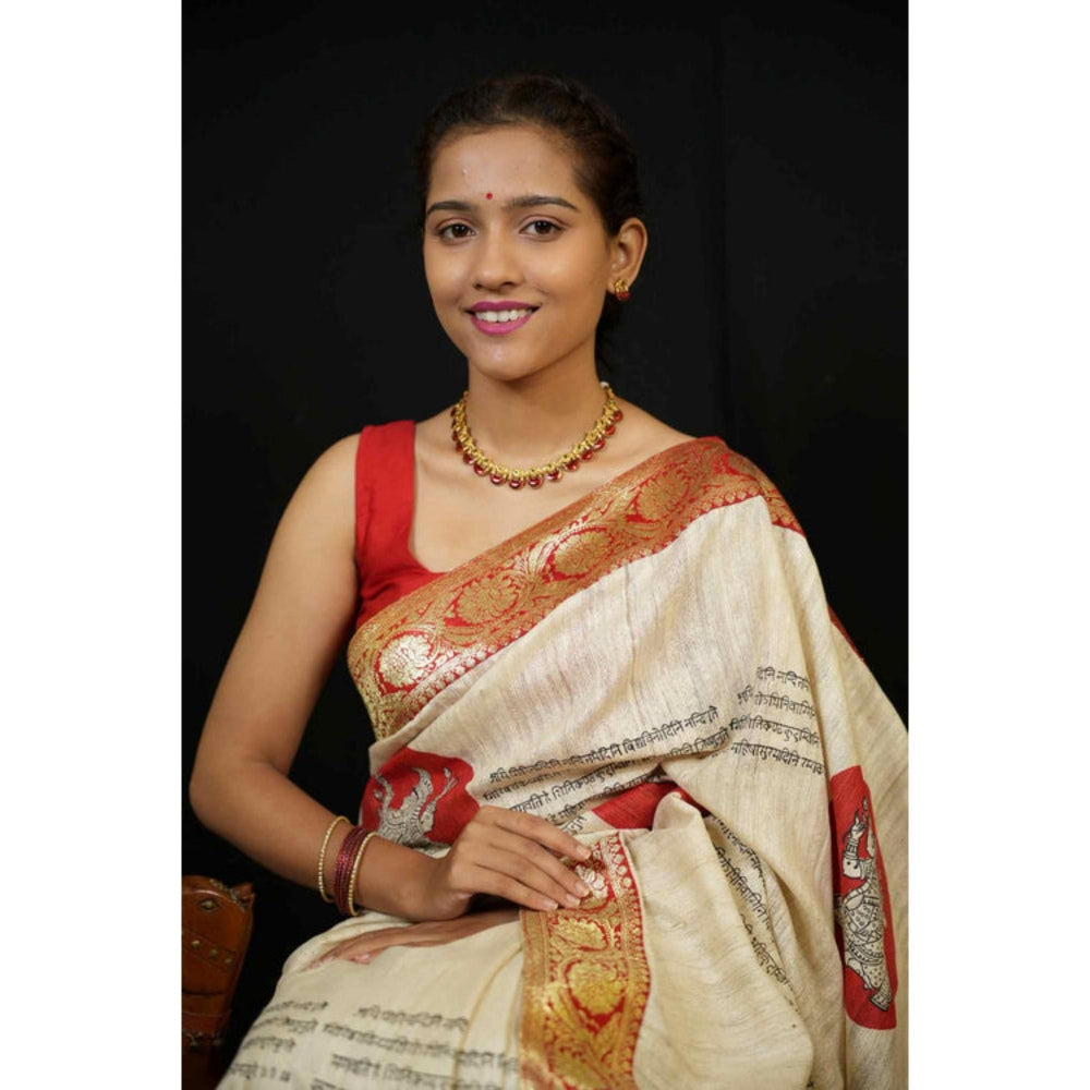Isadora Life Womens Printed Beige Pre-Draped Saree With Unstitched Blouse
