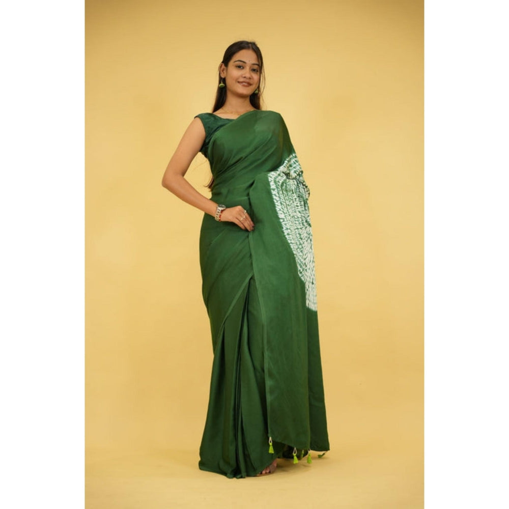 Isadora Life Womens Printed Tassels Green Pre-Draped Saree With Unstitched Blouse