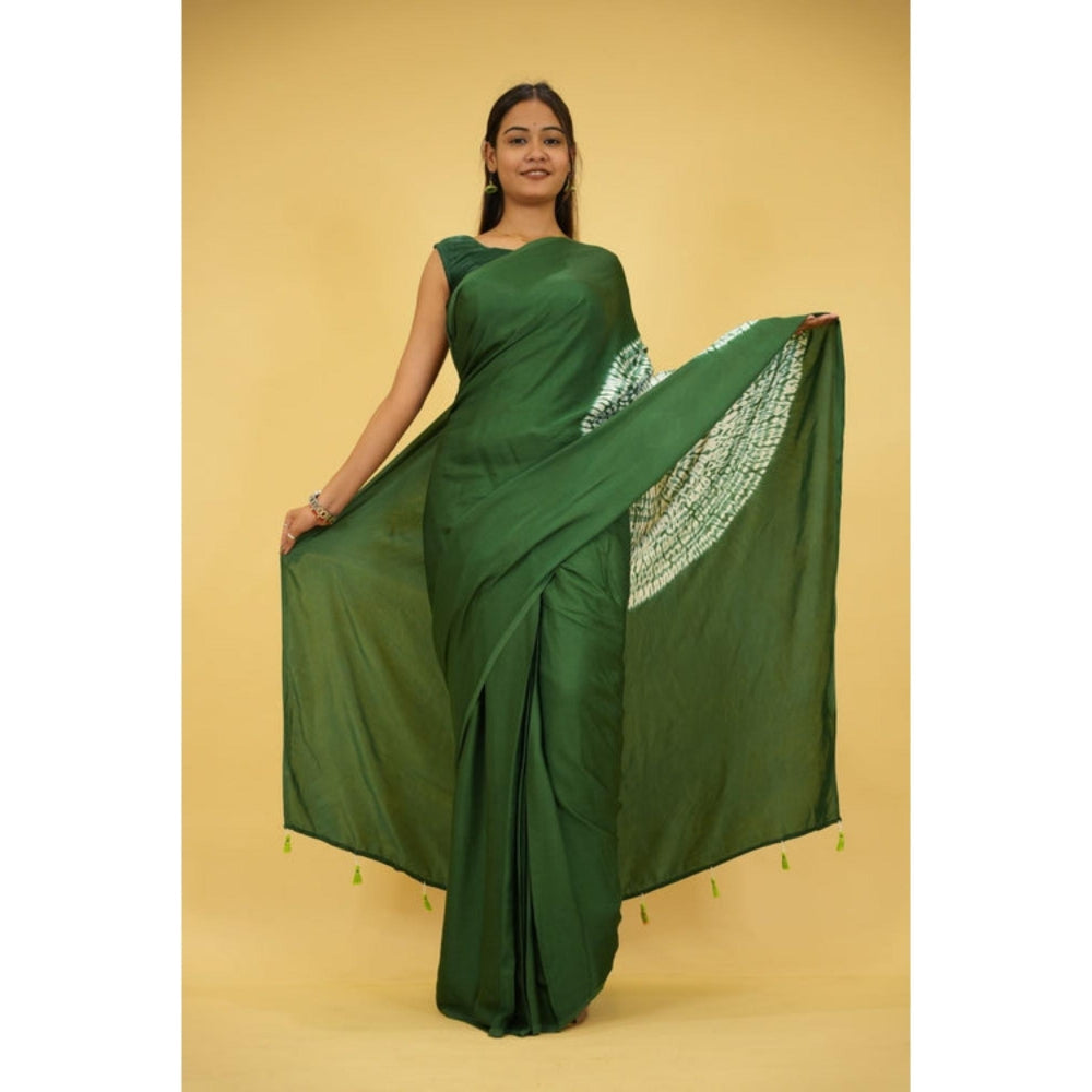 Isadora Life Womens Printed Tassels Green Pre-Draped Saree With Unstitched Blouse
